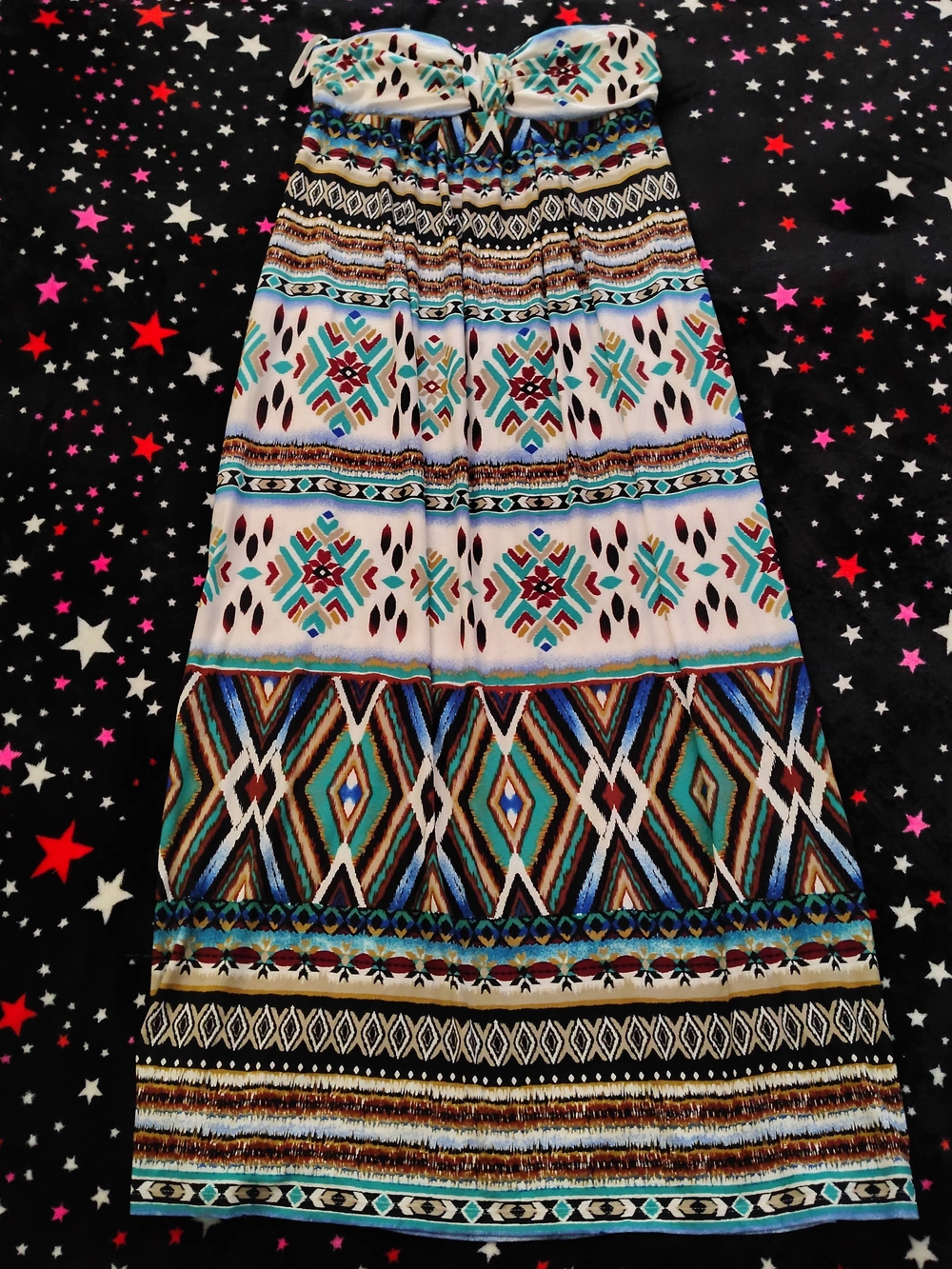 Boho-Print Strapless Maxi Skirt — Multicolor